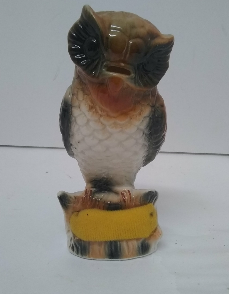 VINTAGE Ardalt Great Horned Owl Pin Cushion Porcelain Ceramic Figurine